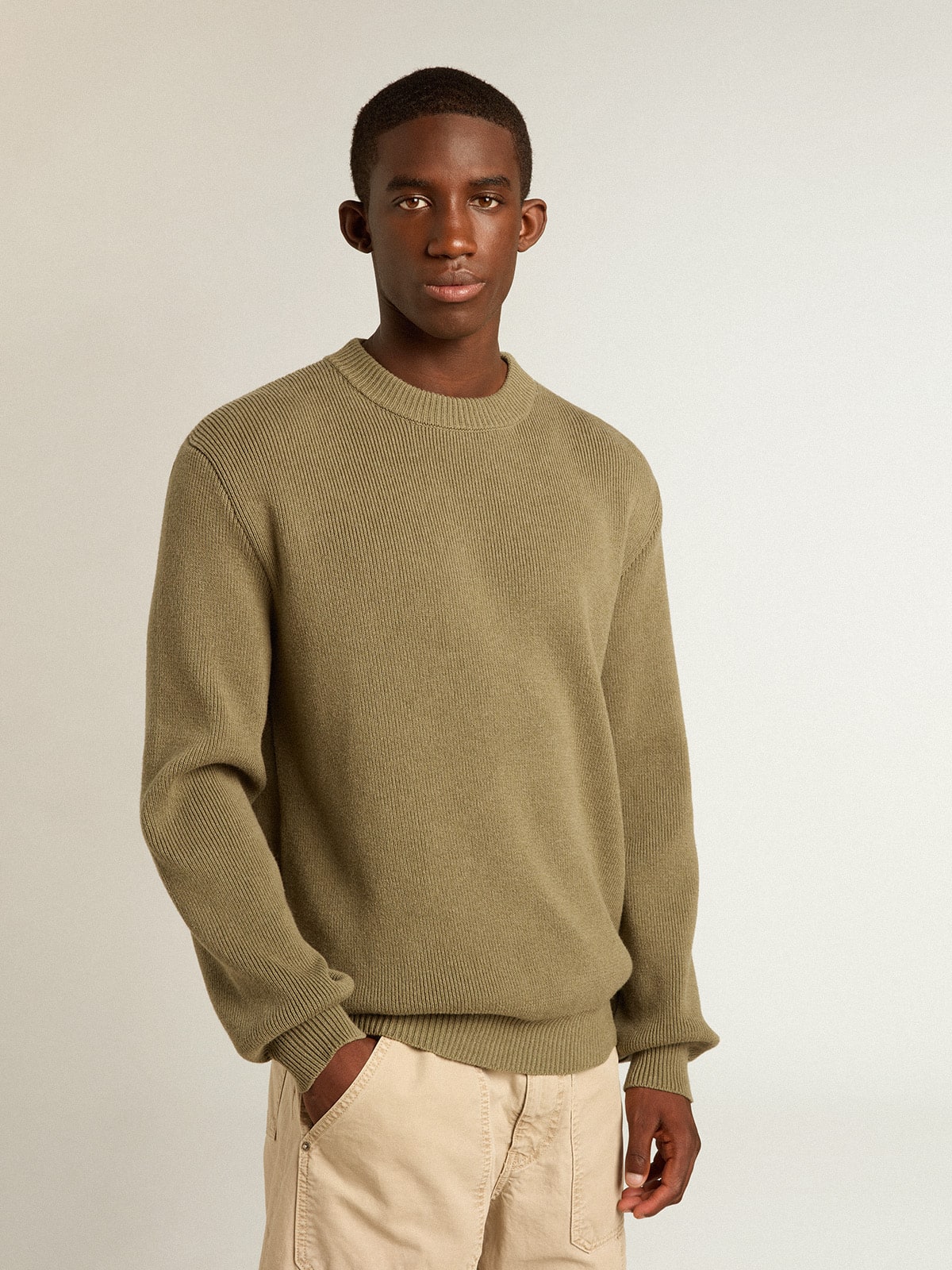 Men’s round-neck sweater in cotton with logo on the back