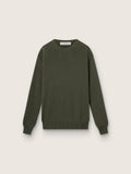 Men's military green crew neck sweater with 'Golden' lettering on the back