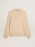 Men’s beige crew neck sweater with ‘Golden’ lettering on the back