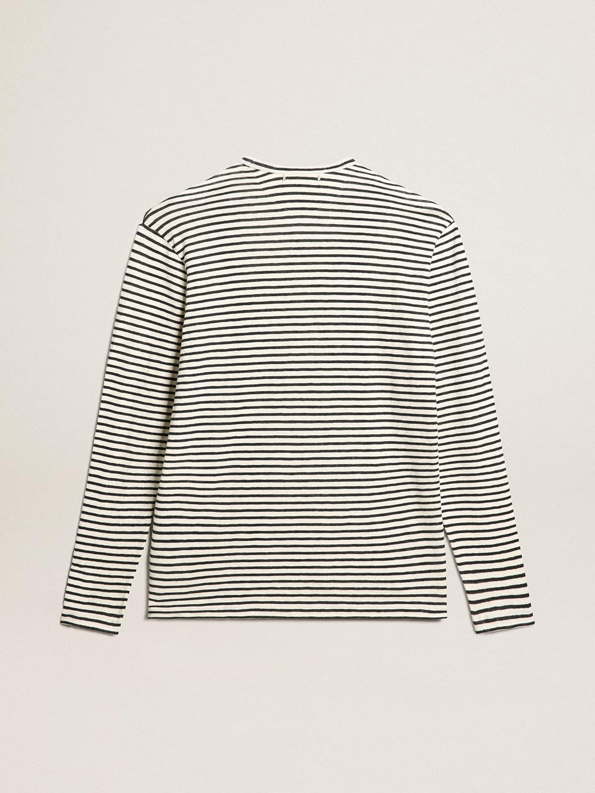 Men's T-shirt with white and blue stripes and embroidery on the front