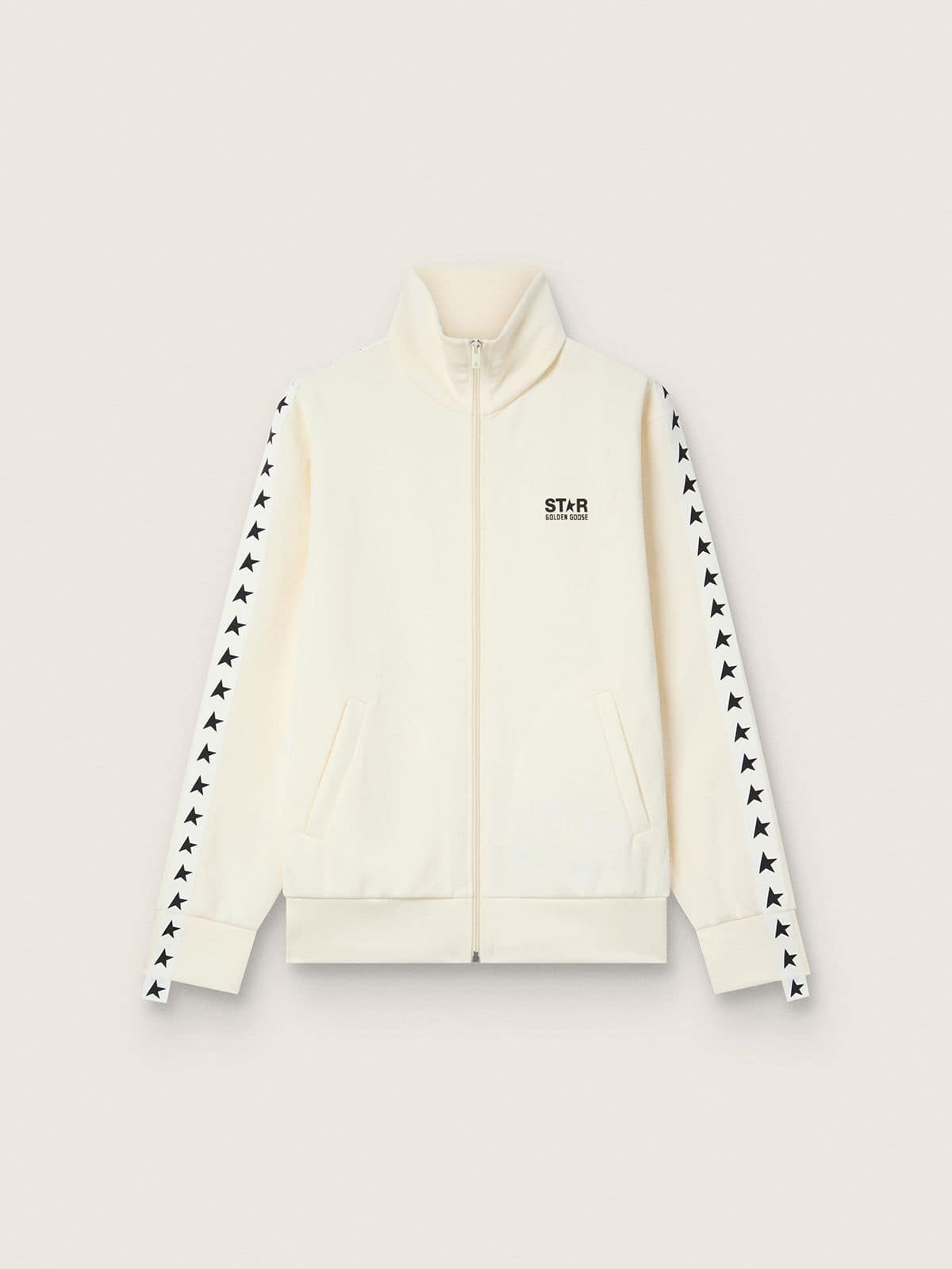 Men's papyrus white zipped sweatshirt with black stars
