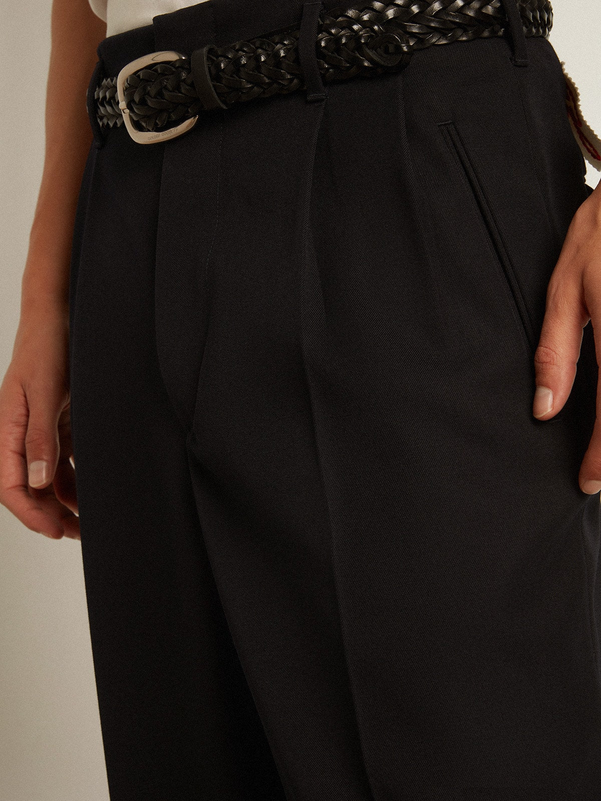 Men's wide leg pants in dark blue wool
