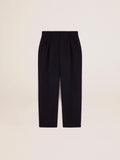 Men's wide leg pants in dark blue wool