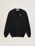 Golden Collection cardigan in dark blue cotton with a distressed finish
