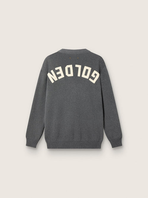 Men's cardigan in mélange gray cotton with logo on the back