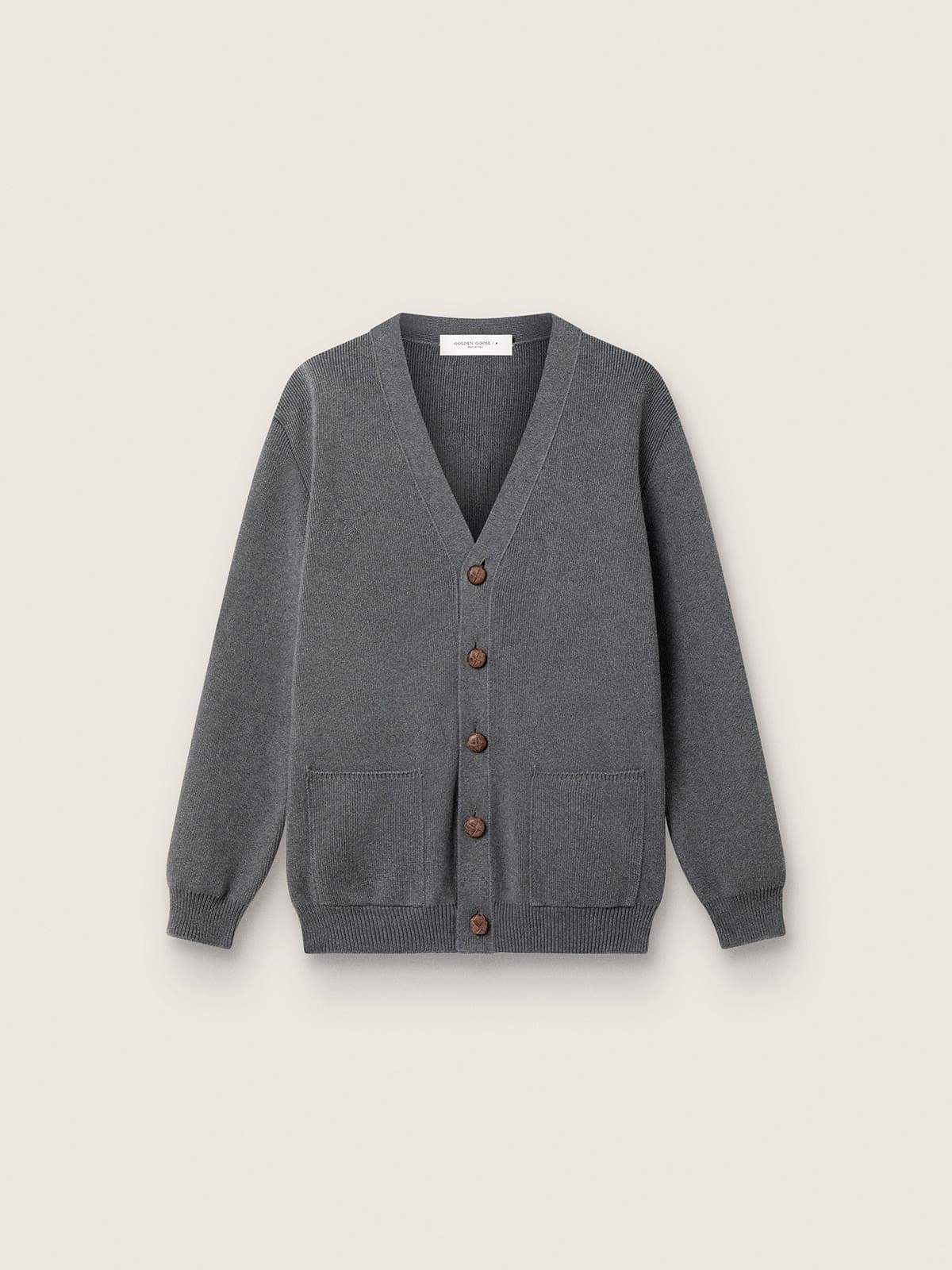 Men's cardigan in mélange gray cotton with logo on the back