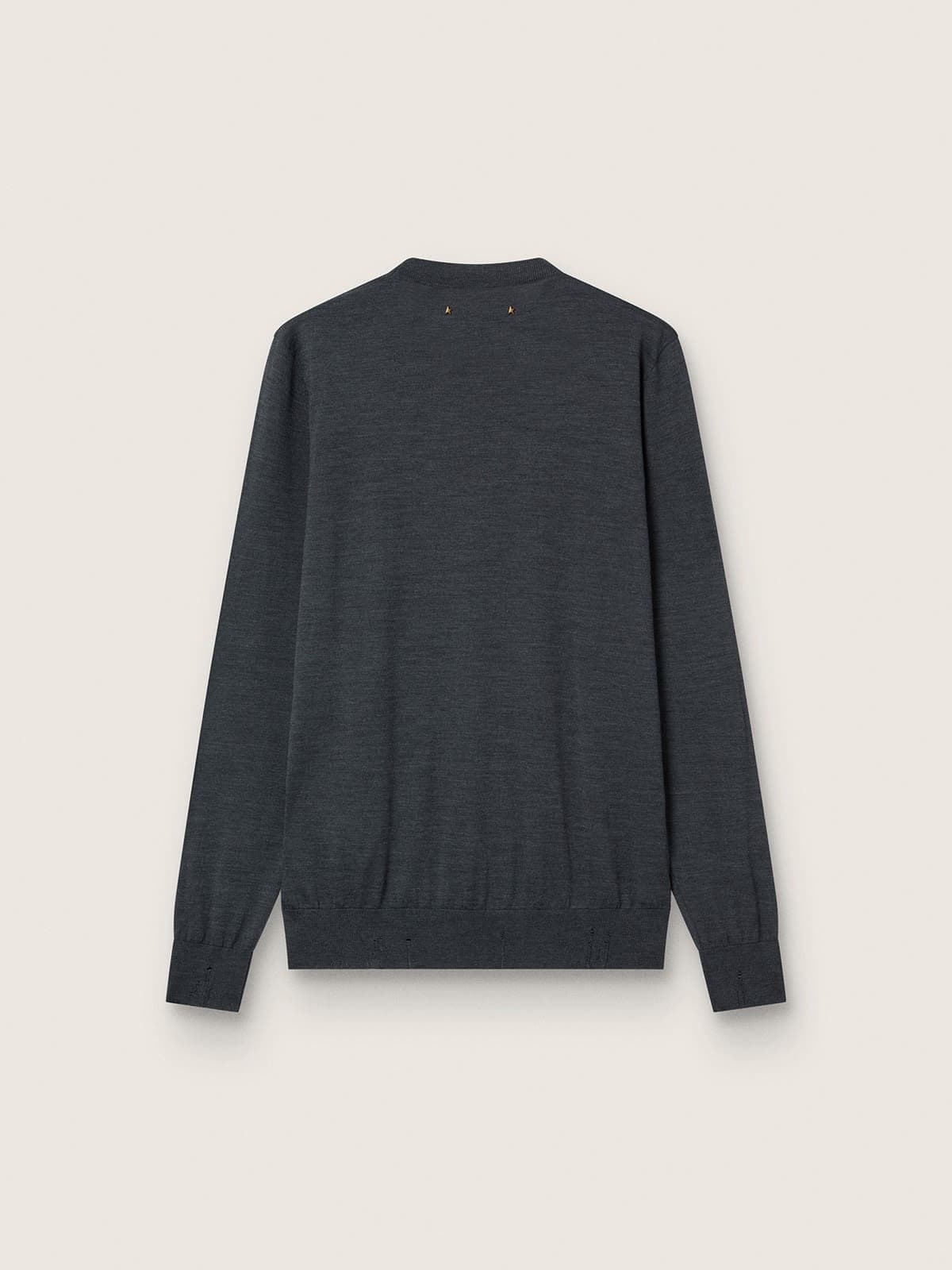 Men's round-neck sweater in dark gray mélange wool