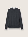 Men's round-neck sweater in dark gray mélange wool