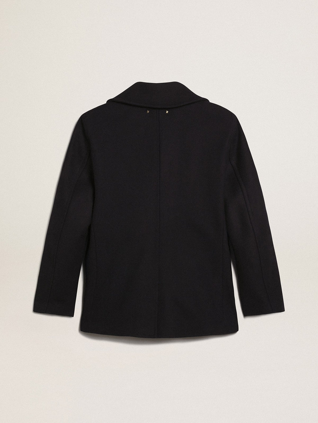Men's double-breasted coat in dark blue wool with gold buttons