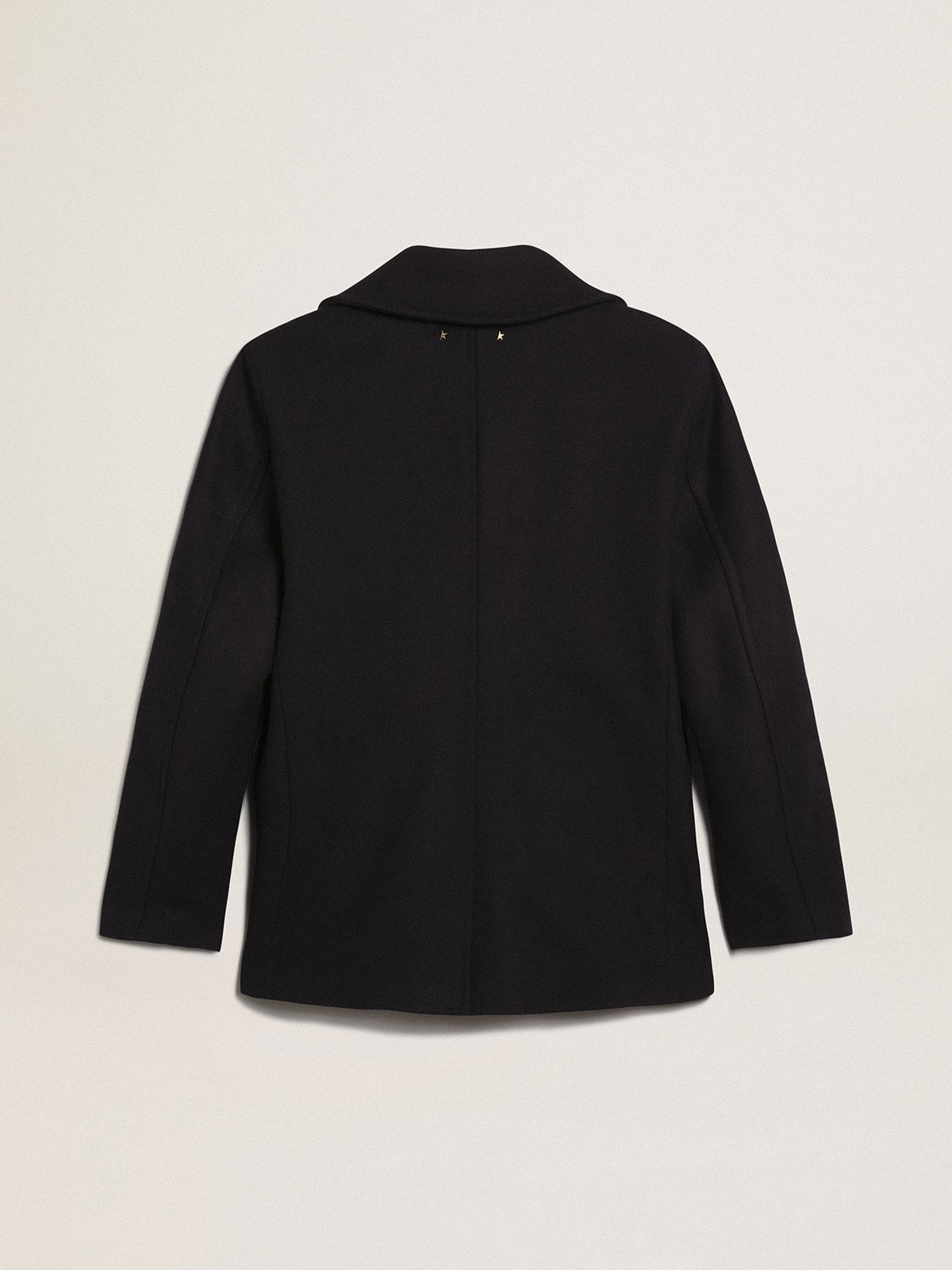 Men's double-breasted coat in dark blue wool with gold buttons