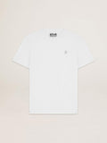 Men's white T-shirt with silver glitter star on the front