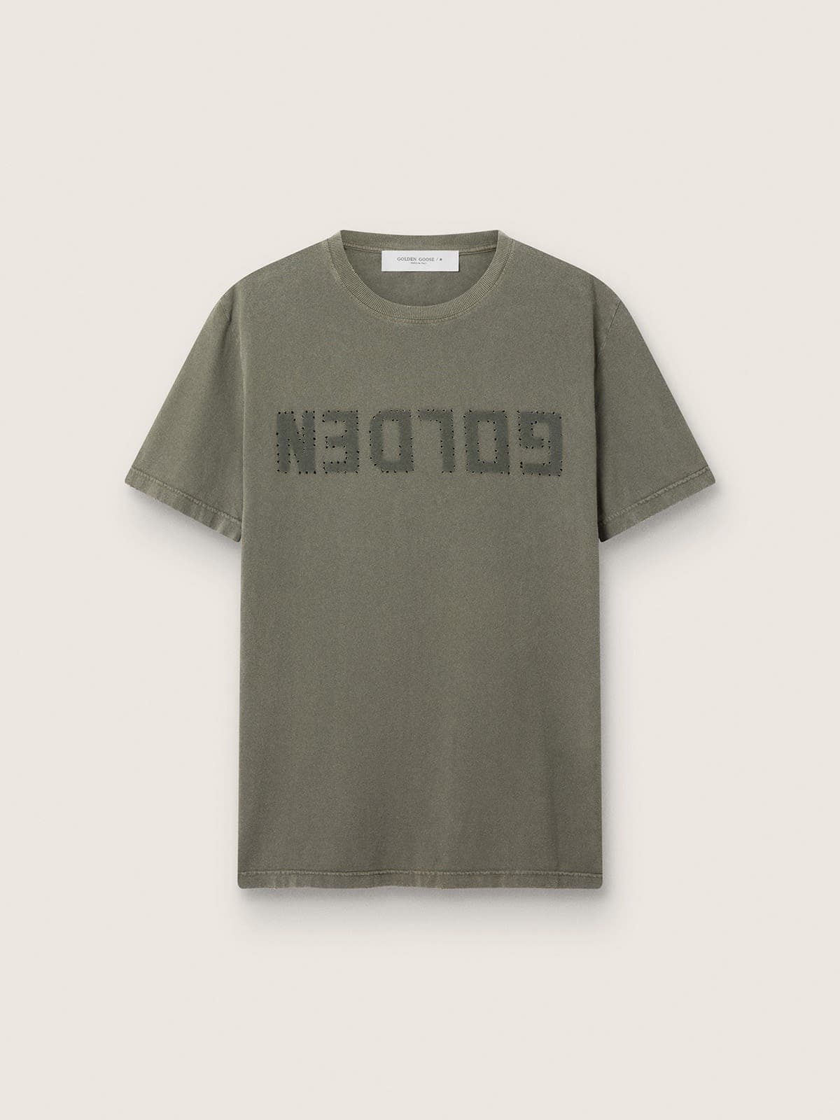 Men's olive green T-shirt with Golden lettering