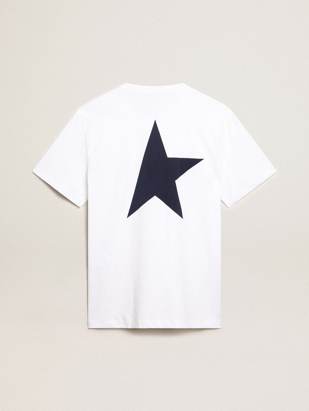 Men’s white T-shirt with dark blue star on the back