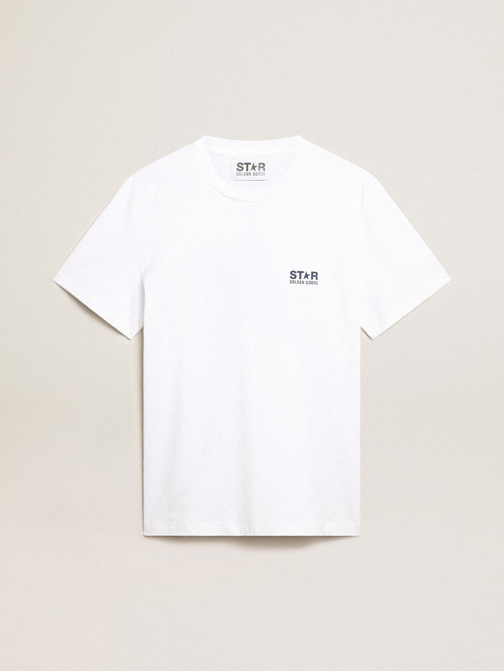Men’s white T-shirt with dark blue star on the back