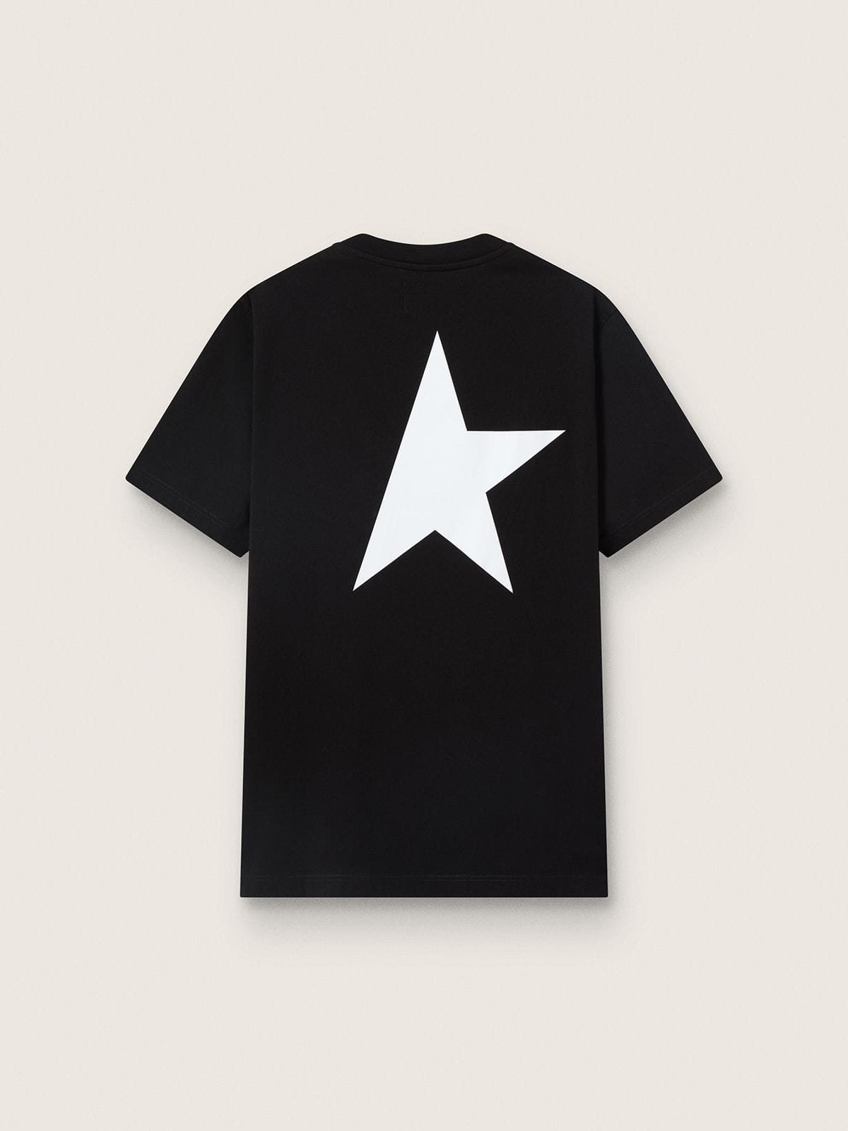 Men's black T-shirt with contrasting white logo and star