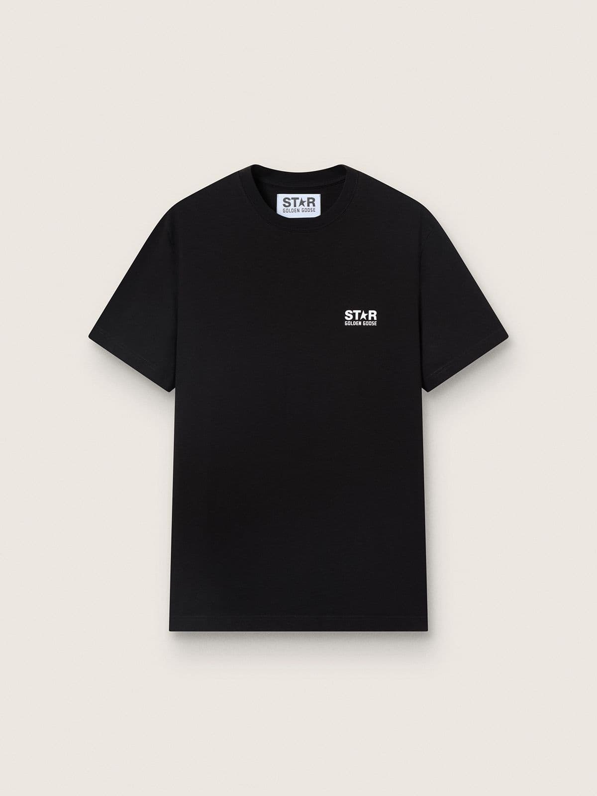 Men's black T-shirt with contrasting white logo and star