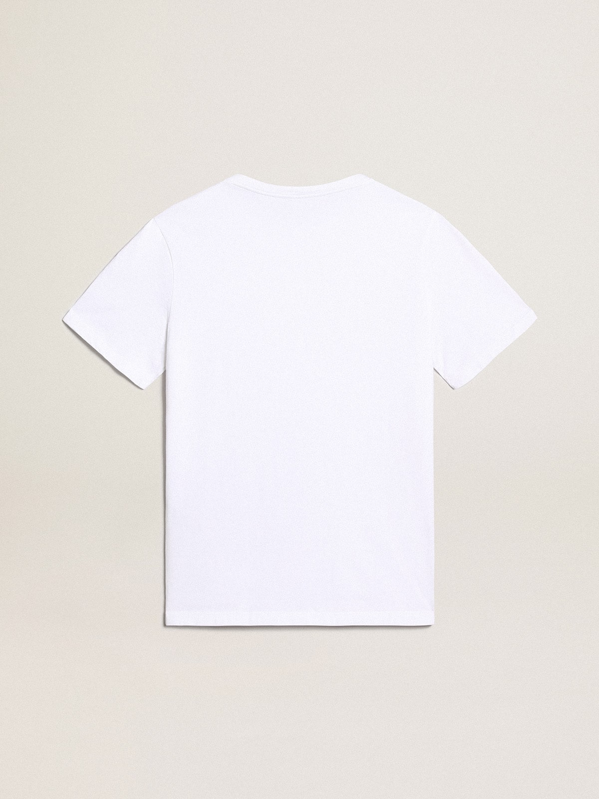 White T-shirt with contrasting black logo on the front