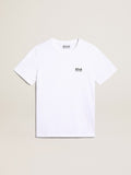 White T-shirt with contrasting black logo on the front