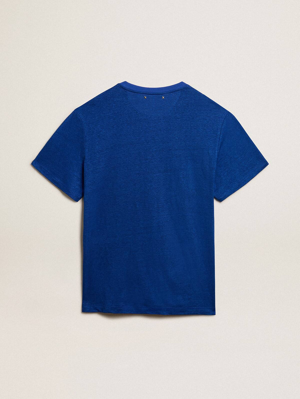 Men’s blue-colored linen T-shirt with print on the chest