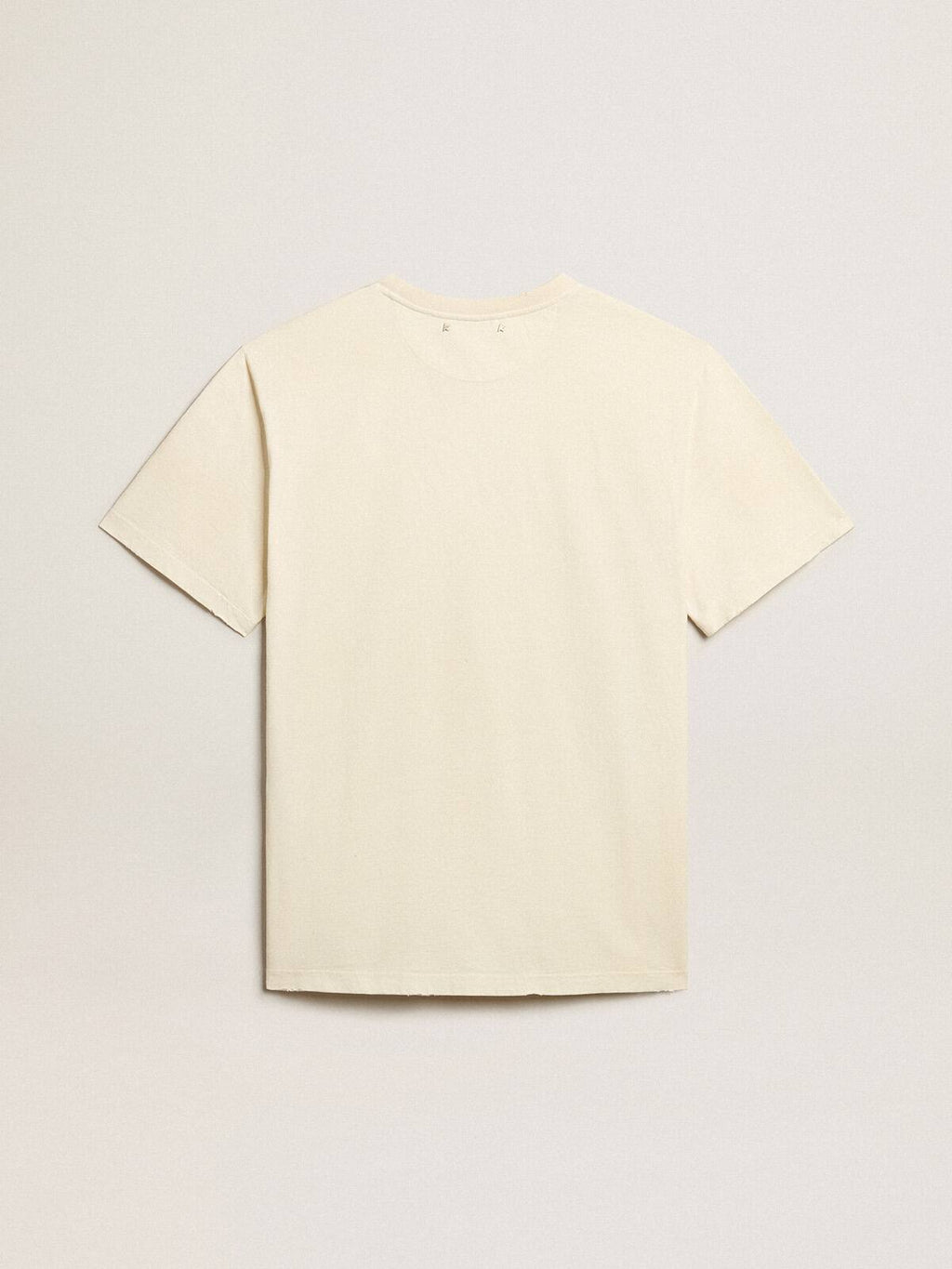Men’s aged white cotton T-shirt with print on the front