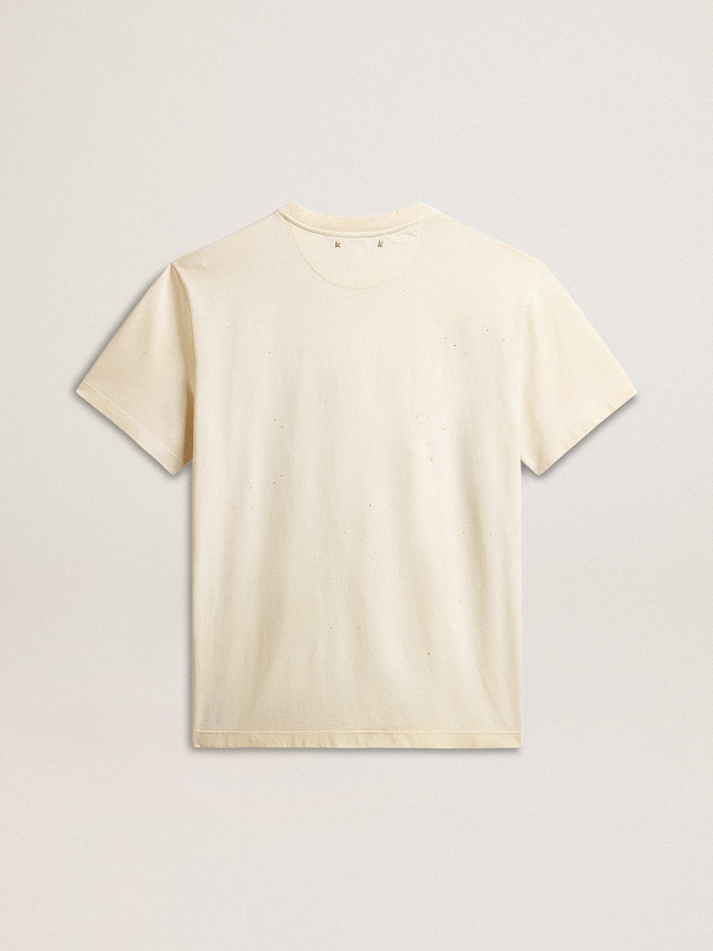 Men's aged white cotton T-shirt with gold print