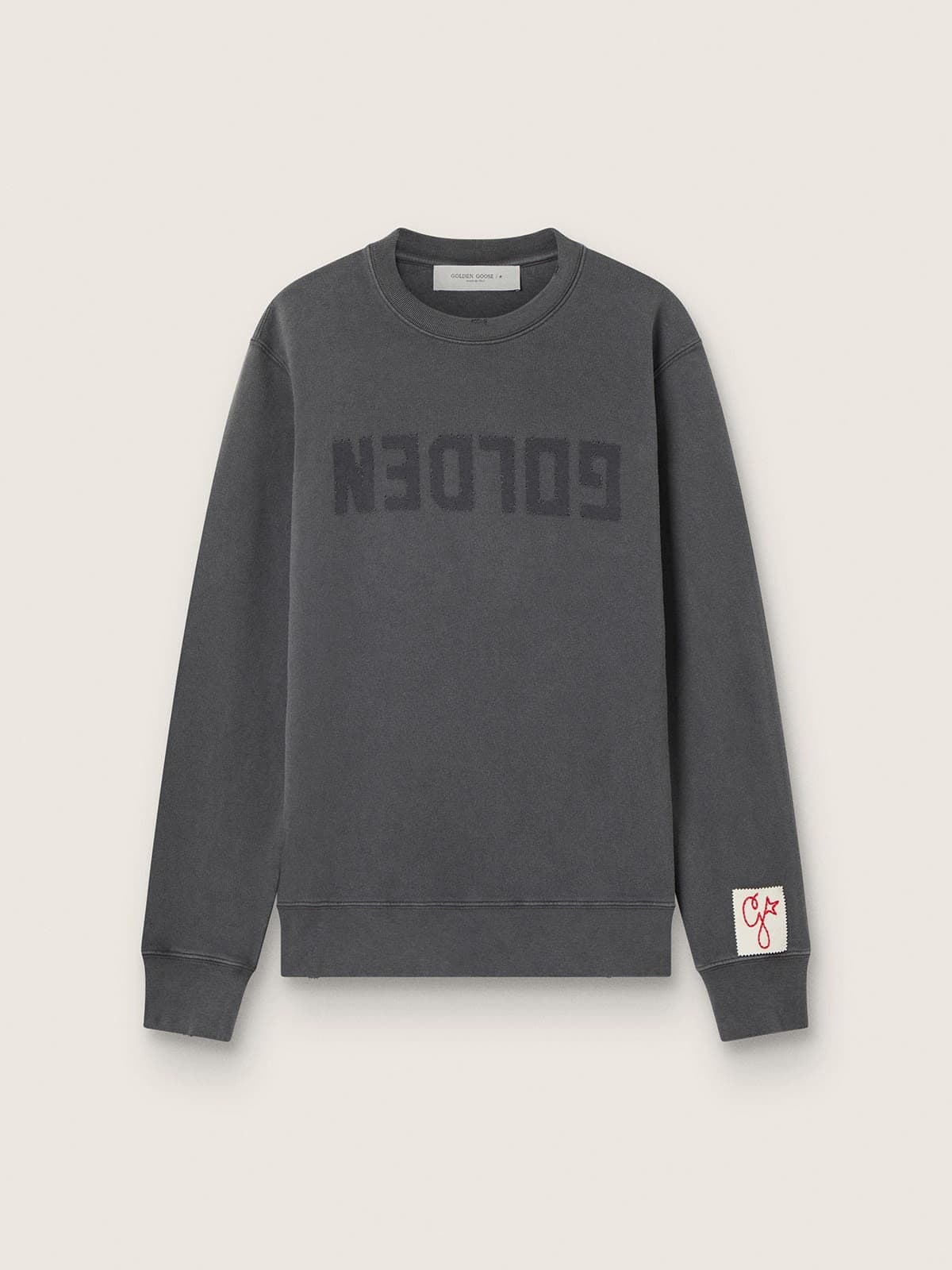 Men's gray sweatshirt with logo and distressed treatment