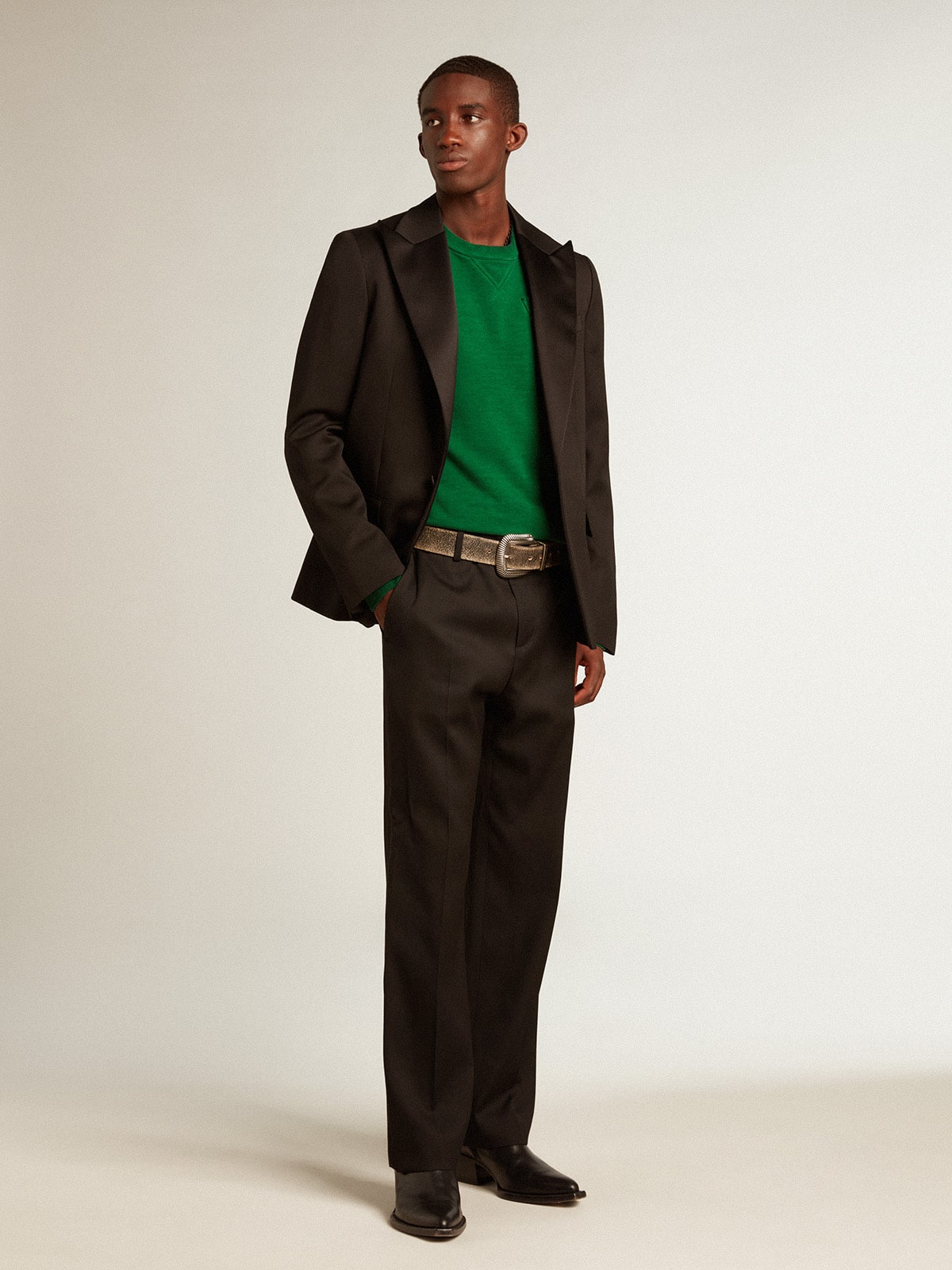 Round-neck sweatshirt in green cotton fleece