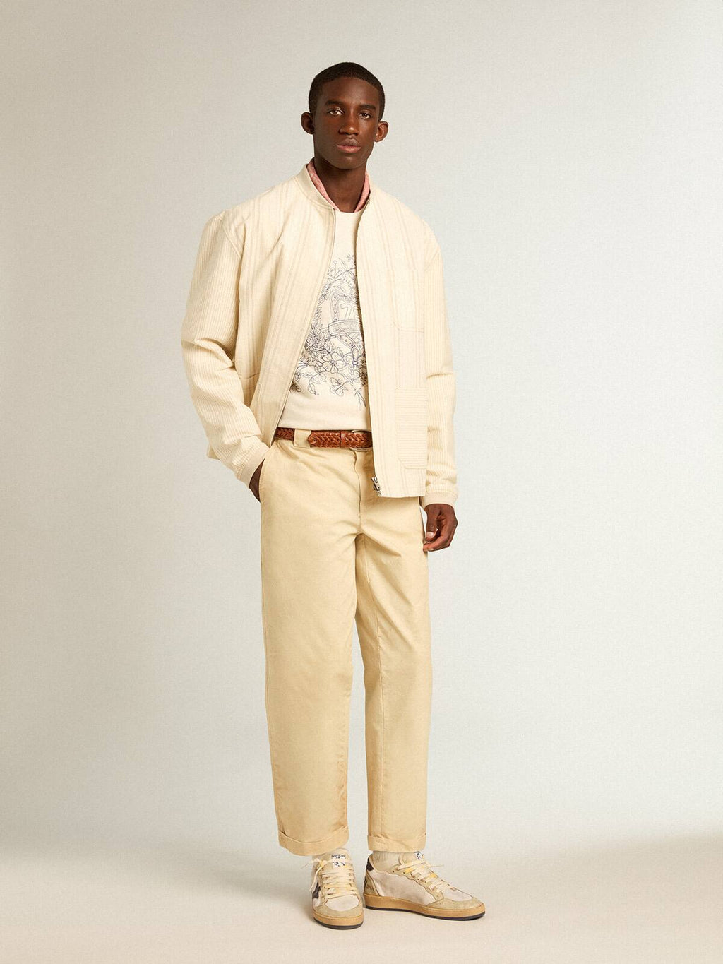Men's aged white cotton sweatshirt with embroidery on the front