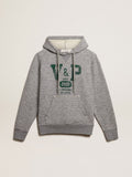 Gray hooded sweatshirt with front pocket