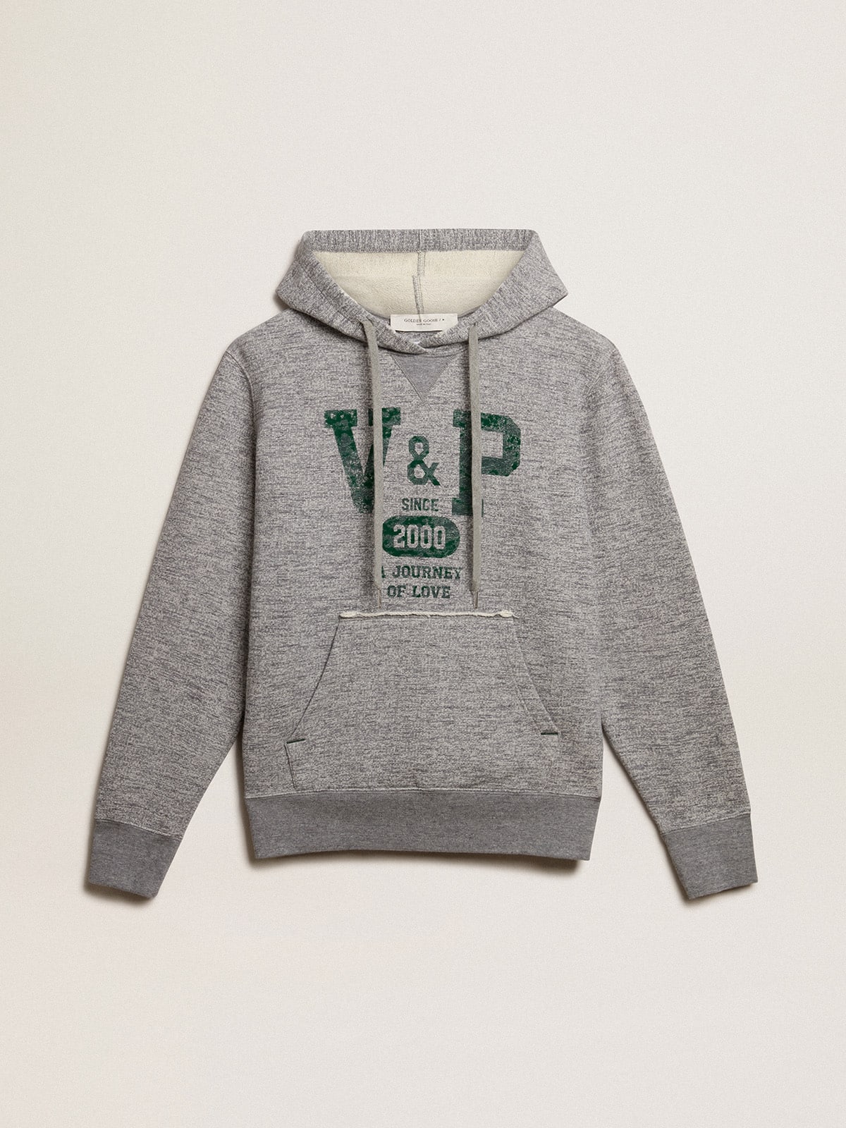 Gray hooded sweatshirt with front pocket