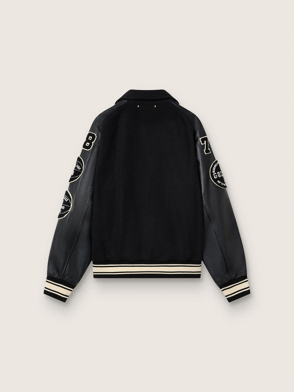 Black wool bomber jacket with patch