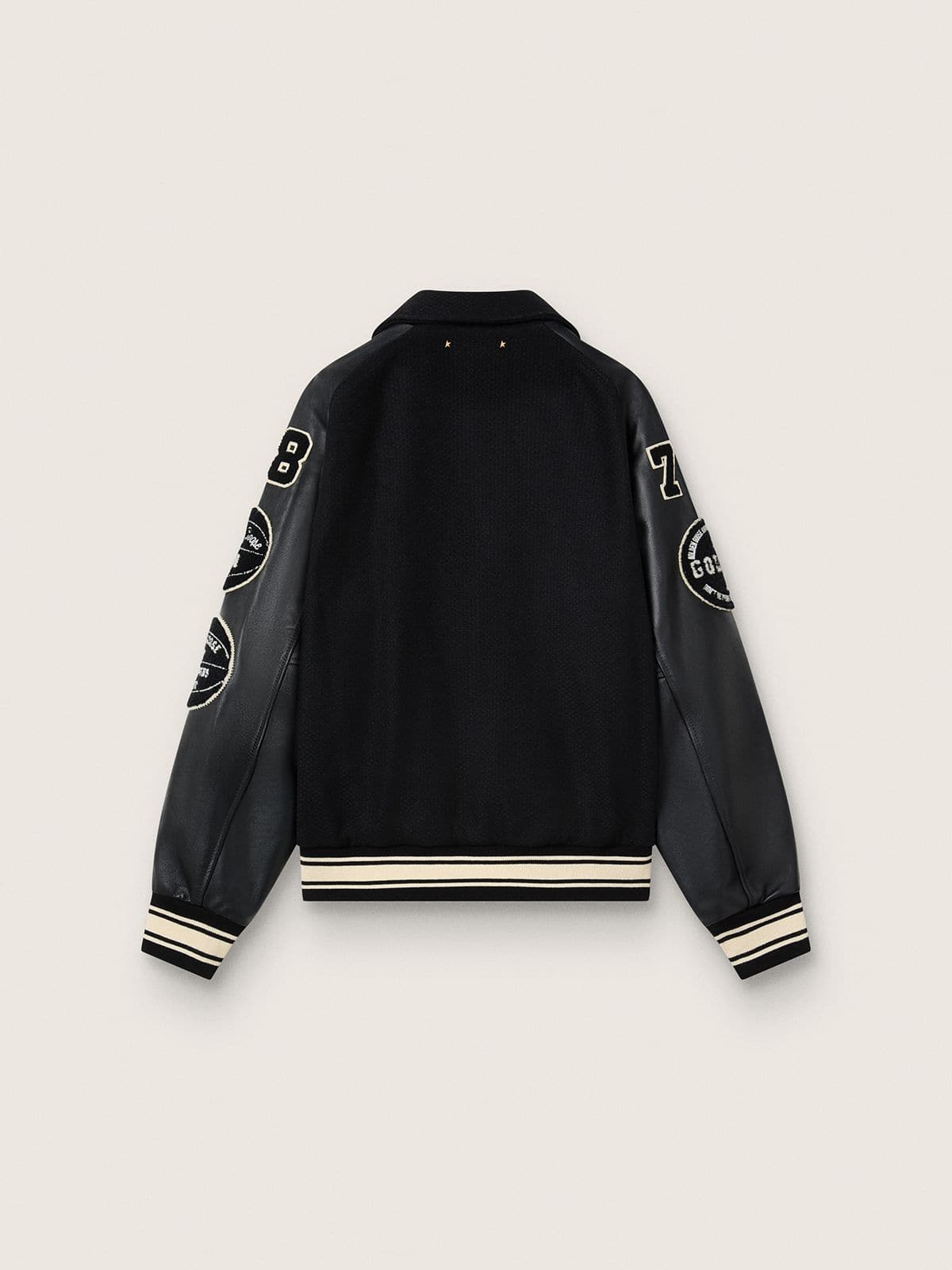 Black wool bomber jacket with patch