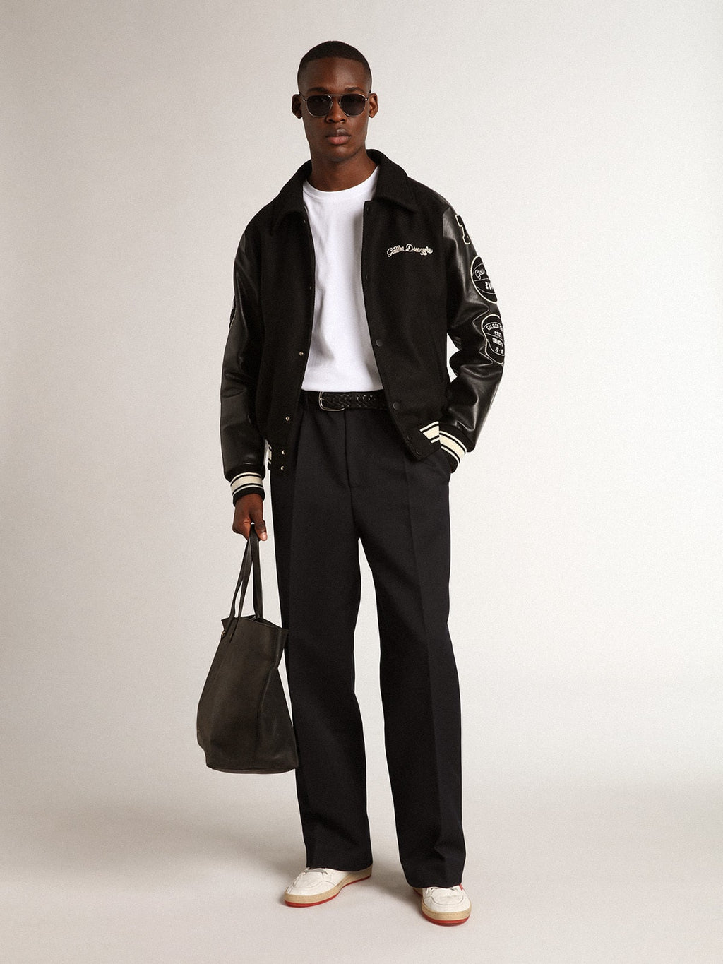 Black wool bomber jacket with patch