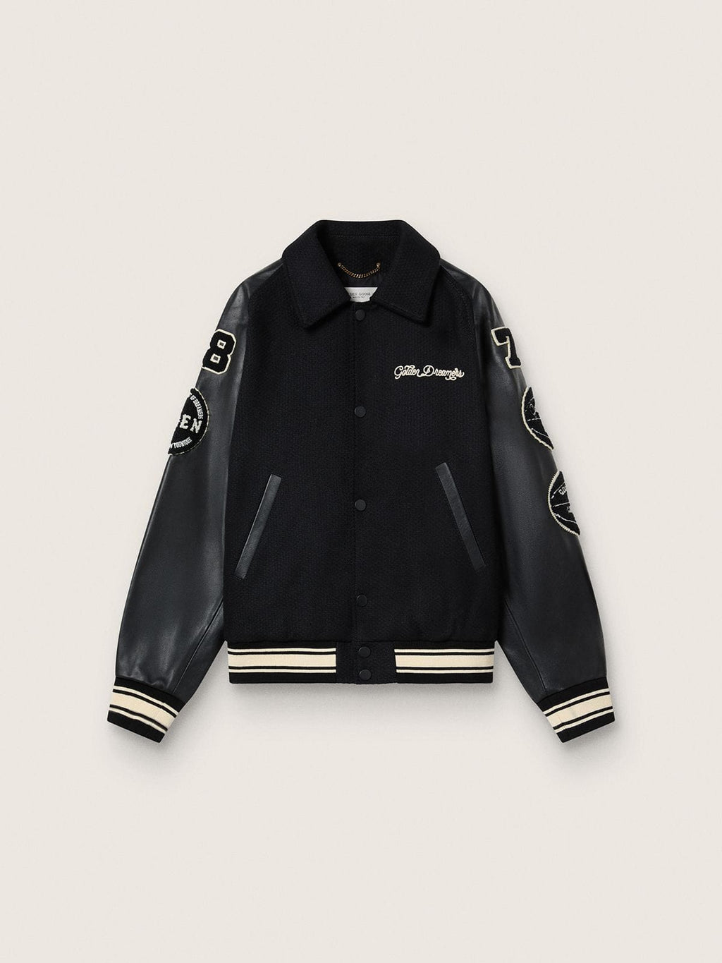 Black wool bomber jacket with patch