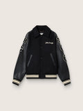 Black wool bomber jacket with patch