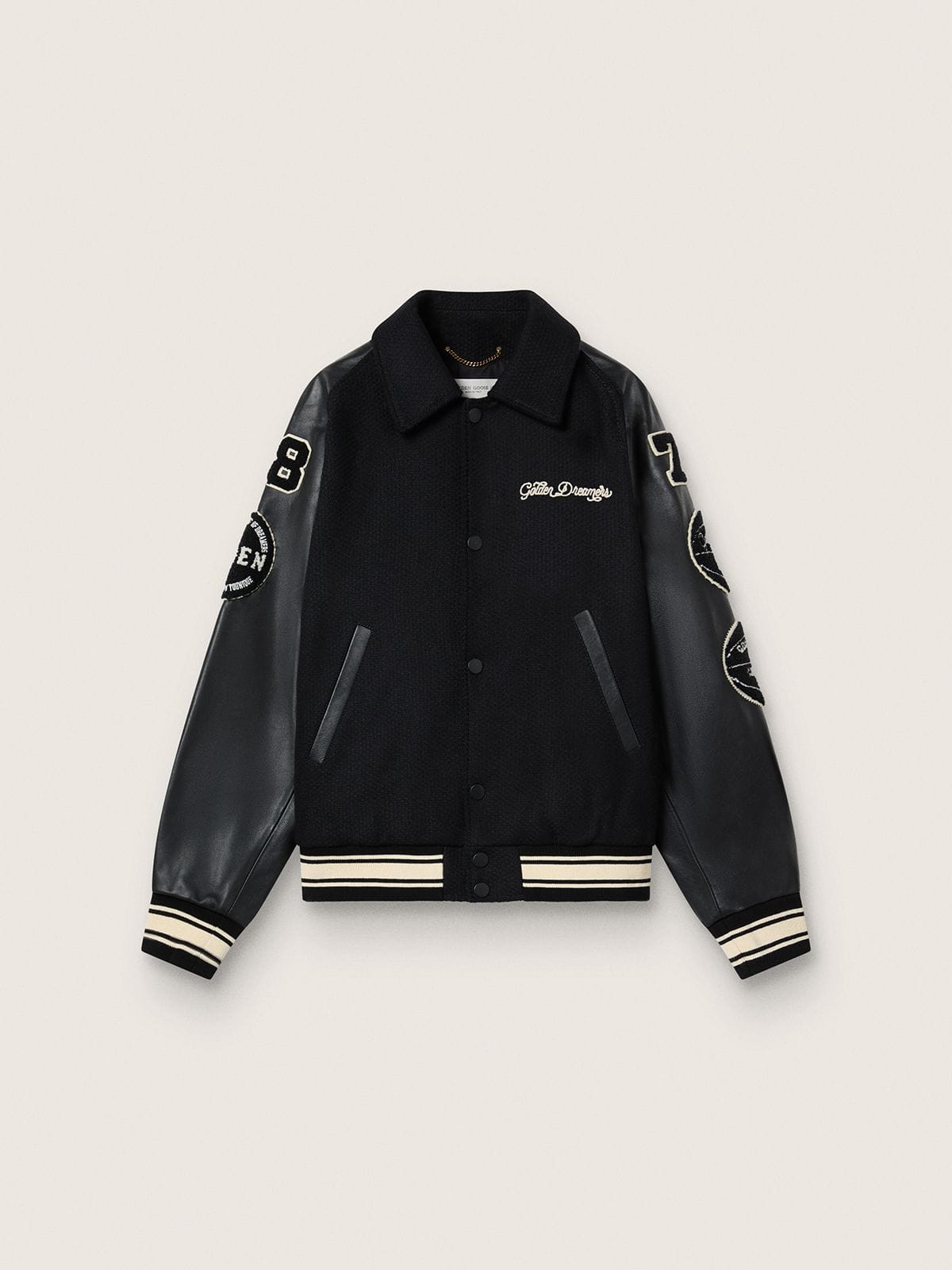 Black wool bomber jacket with patch