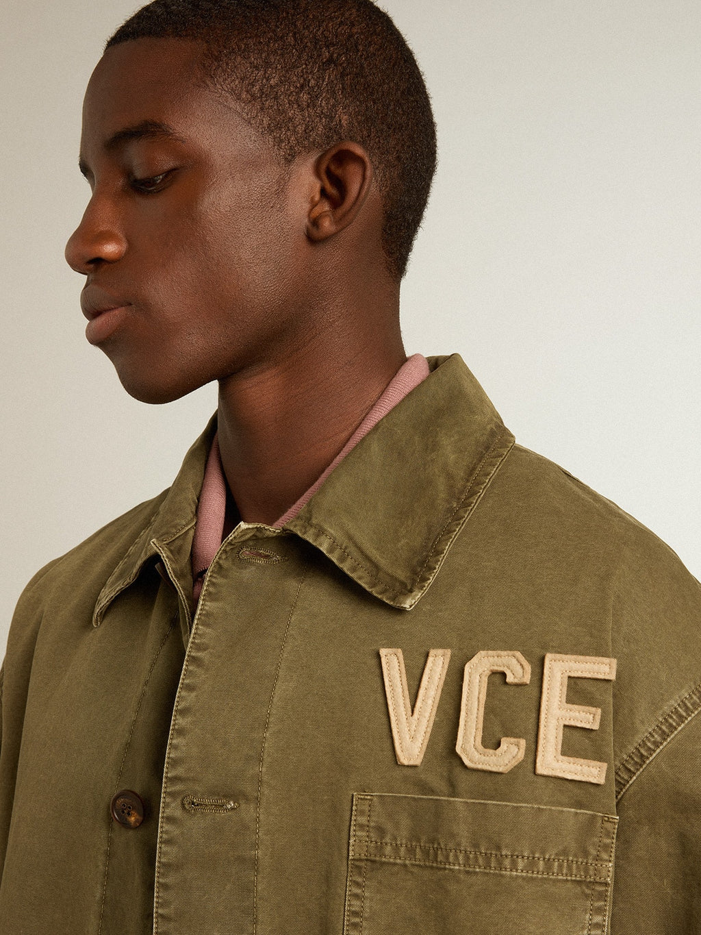 Men's olive-colored cotton shirt