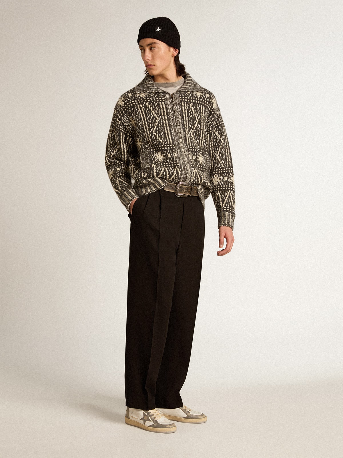 Cardigan with dark gray Fair Isle pattern