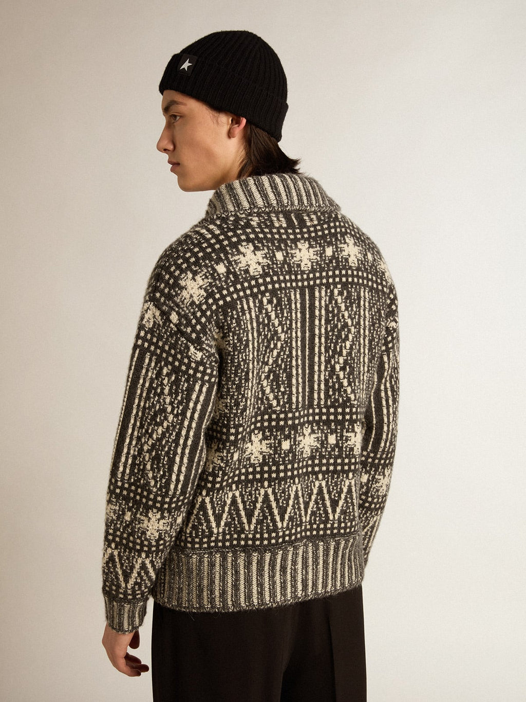 Cardigan with dark gray Fair Isle pattern
