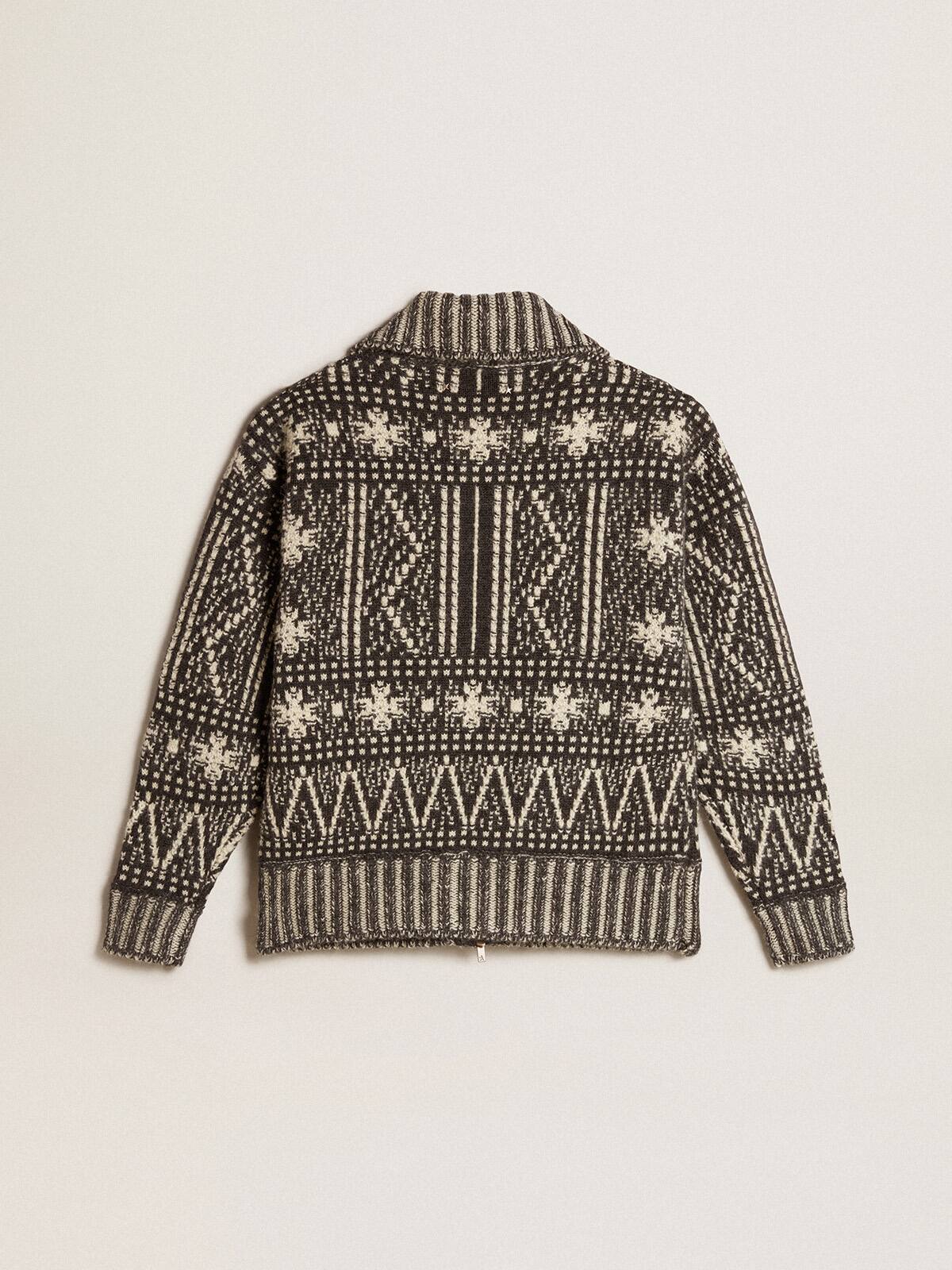 Cardigan with dark gray Fair Isle pattern