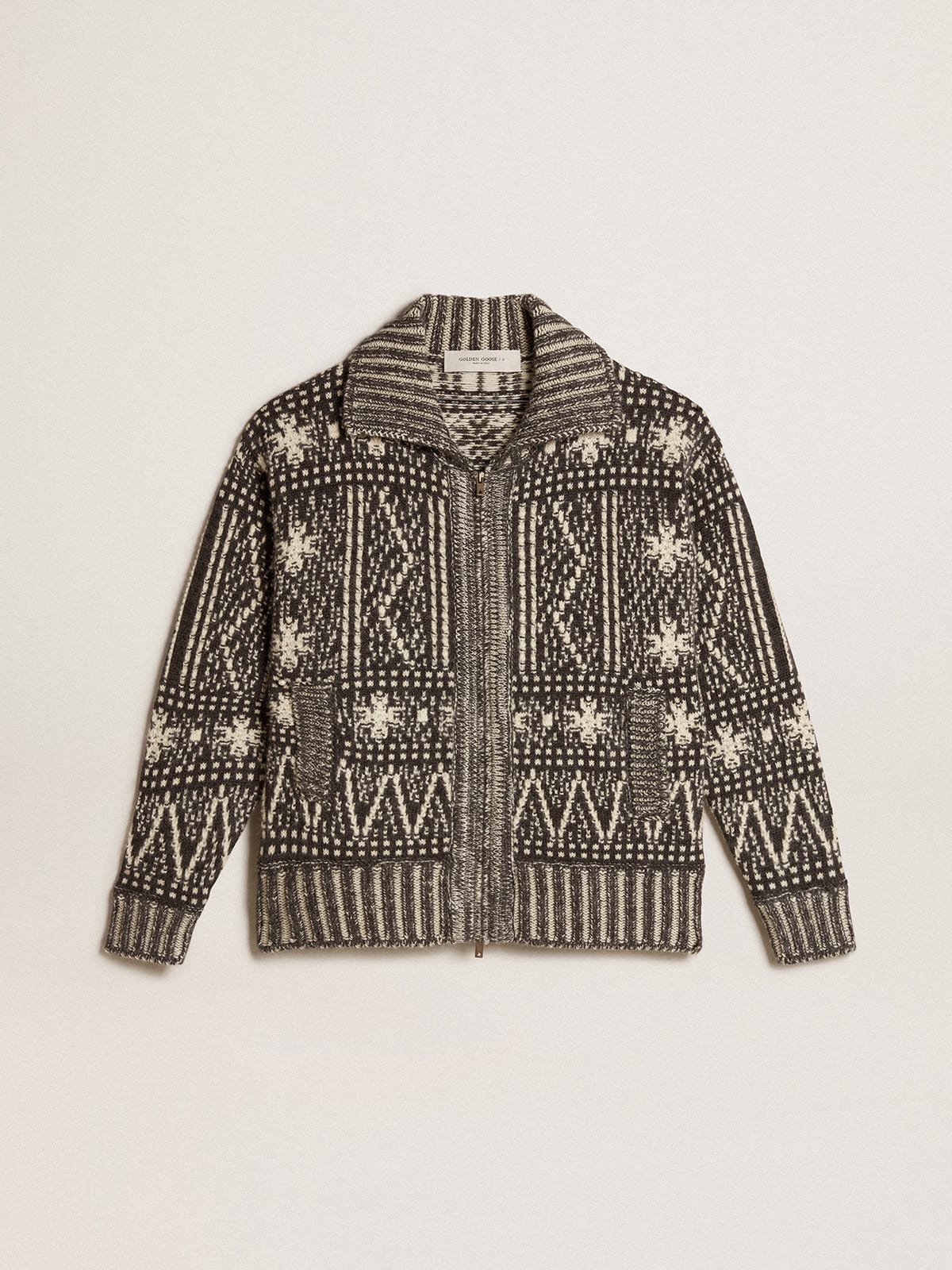 Cardigan with dark gray Fair Isle pattern