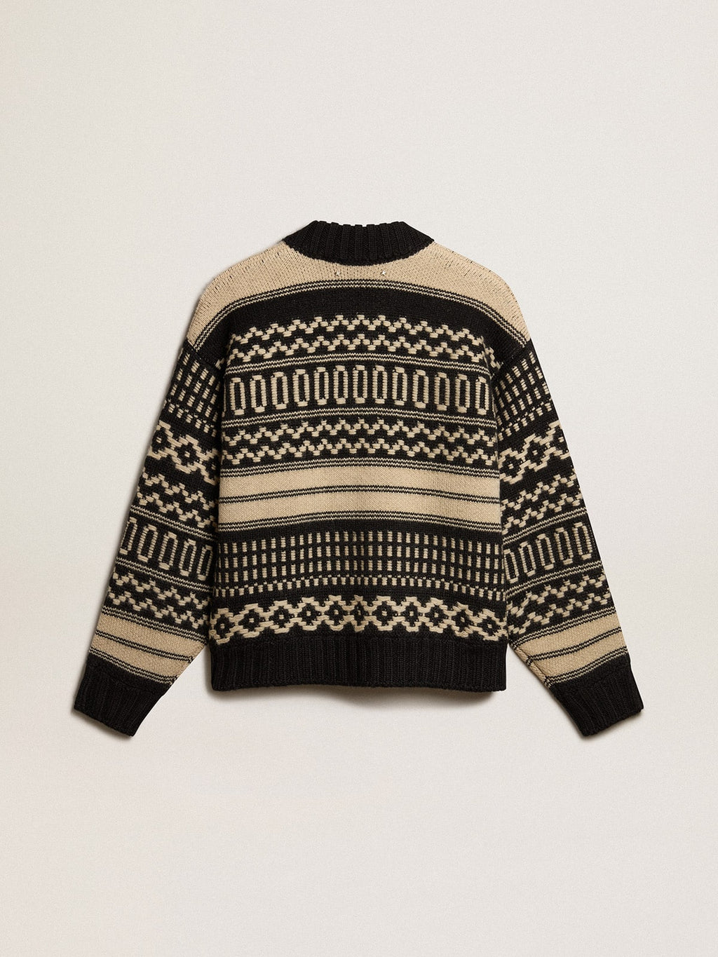 Men’s cardigan in ecru wool with jacquard design