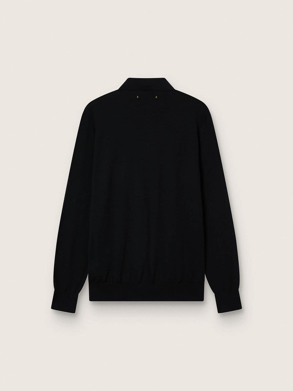 Men’s long-sleeved polo shirt in black merino wool
