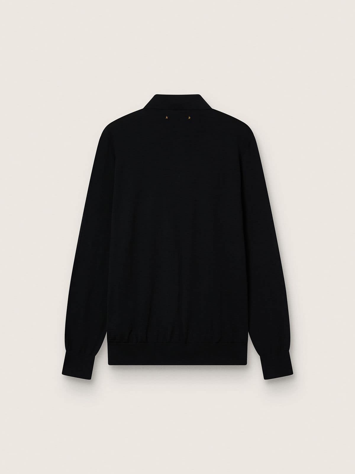 Men’s long-sleeved polo shirt in black merino wool