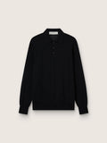 Men’s long-sleeved polo shirt in black merino wool