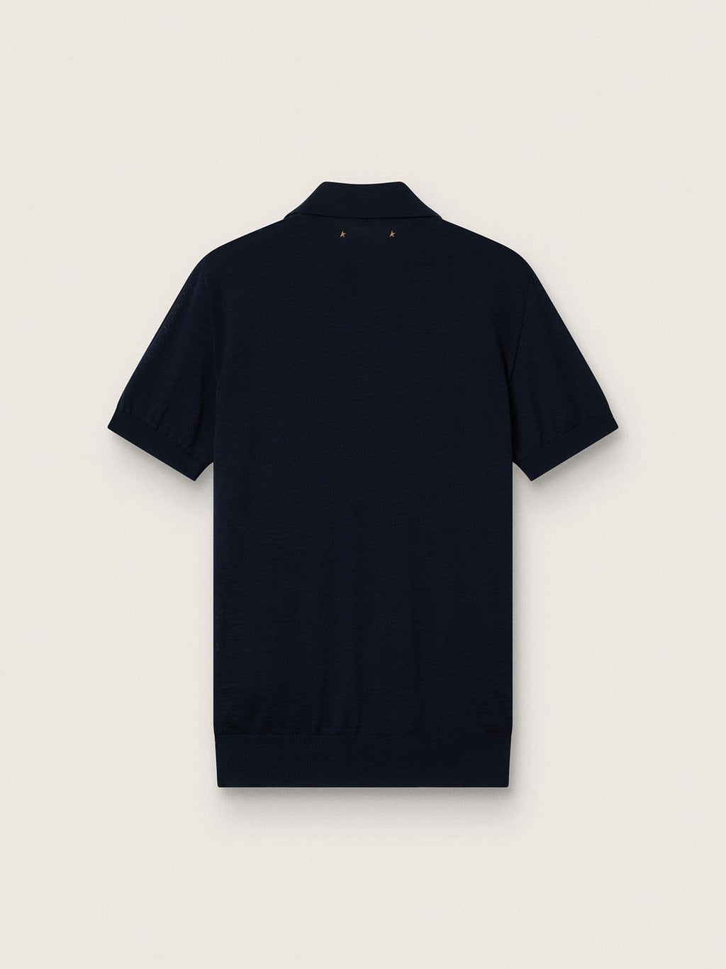 Men’s short-sleeved polo shirt in navy-blue merino wool