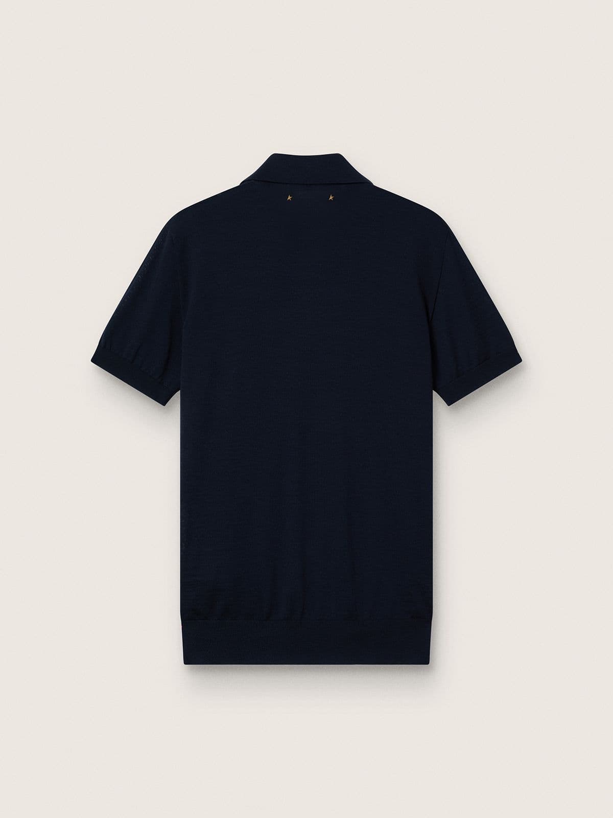 Men’s short-sleeved polo shirt in navy-blue merino wool