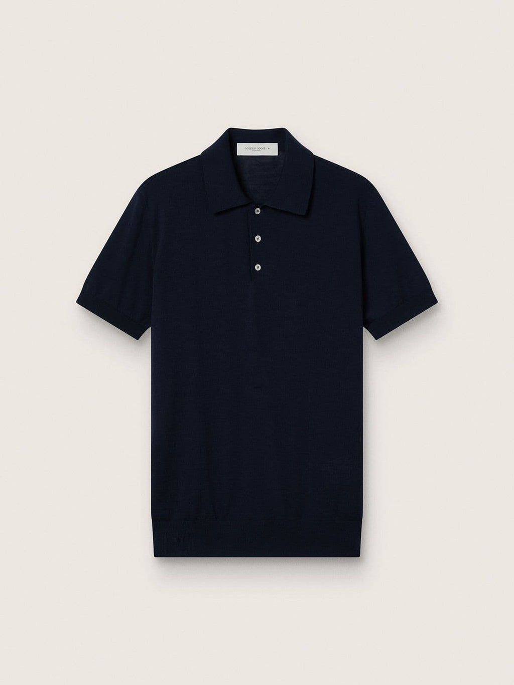 Men’s short-sleeved polo shirt in navy-blue merino wool