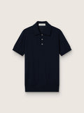 Men’s short-sleeved polo shirt in navy-blue merino wool