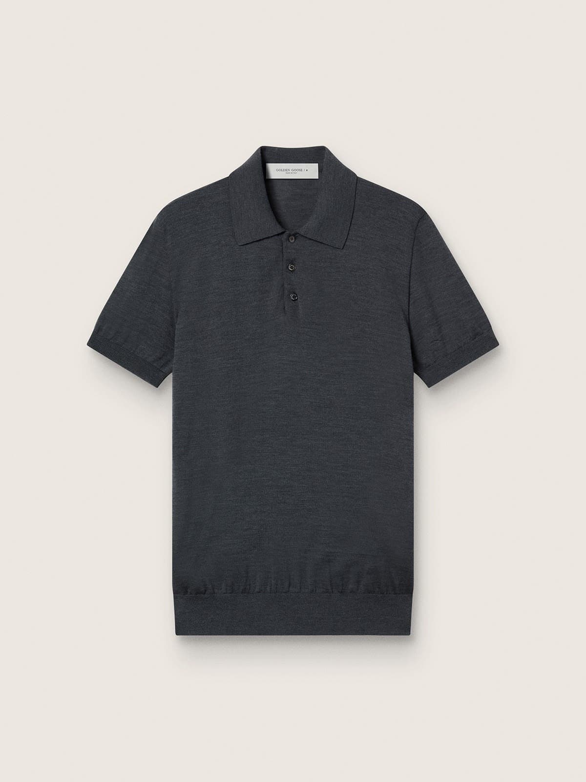 Men’s short-sleeved polo shirt in gray merino wool